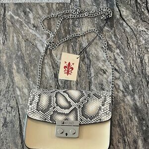 Snake Print Crossbody Bag - Cream and Black